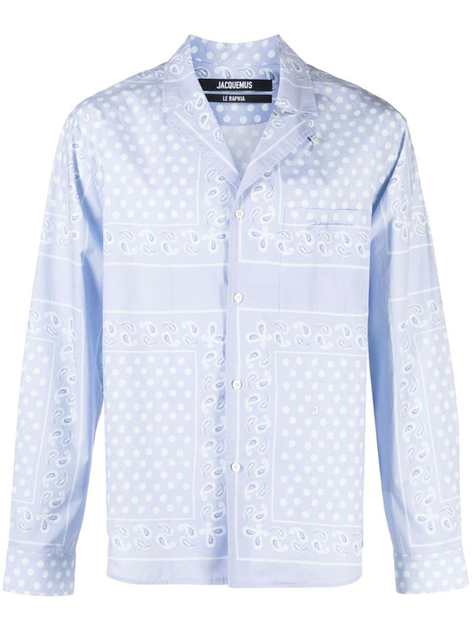 Blue Paisley Print Long-sleeved Cotton Shirt