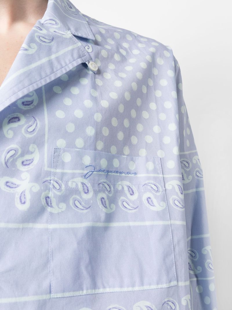 Blue Paisley Print Long-sleeved Cotton Shirt