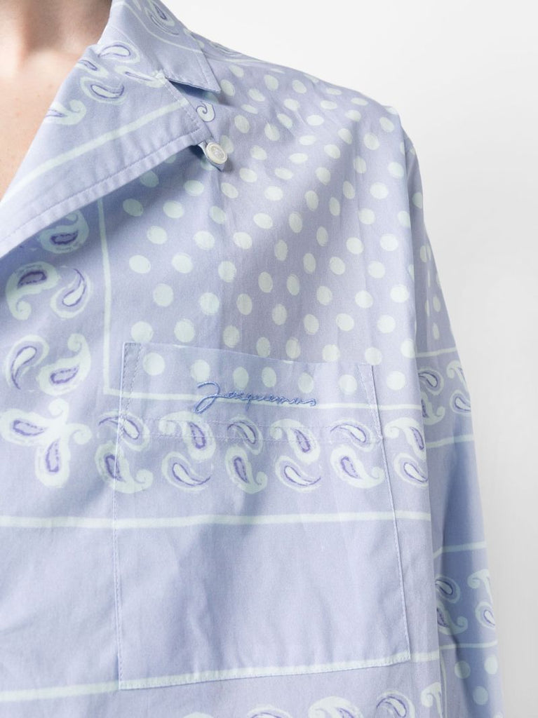 Blue Paisley Print Long-sleeved Cotton Shirt