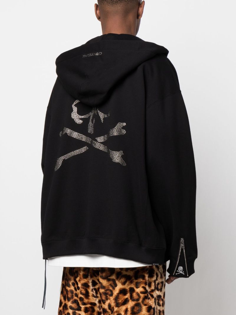 Black Skull Embellished Zip-up Hoodie