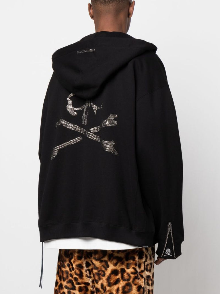 Black Skull Embellished Zip-up Hoodie