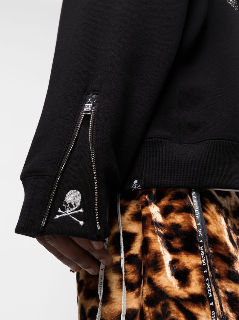 Black Skull Embellished Zip-up Hoodie
