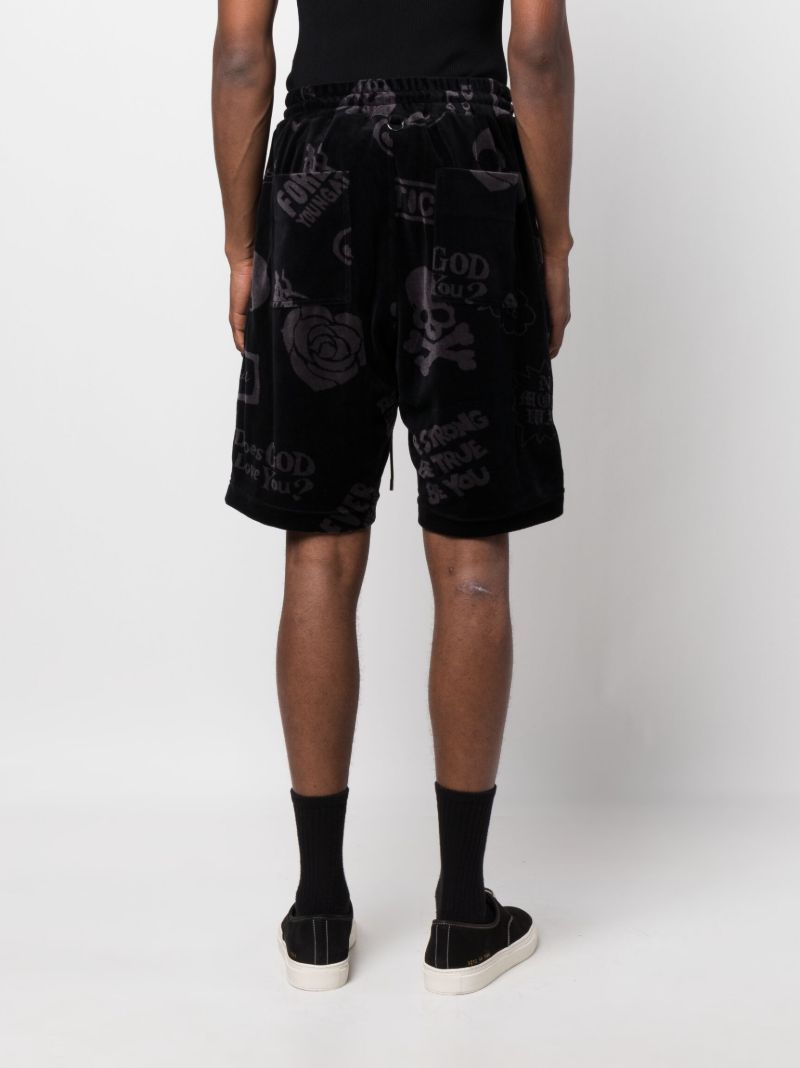 Black Flocked Rose Track Shorts
