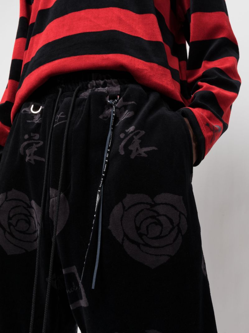 Black Flocked Rose Track Shorts
