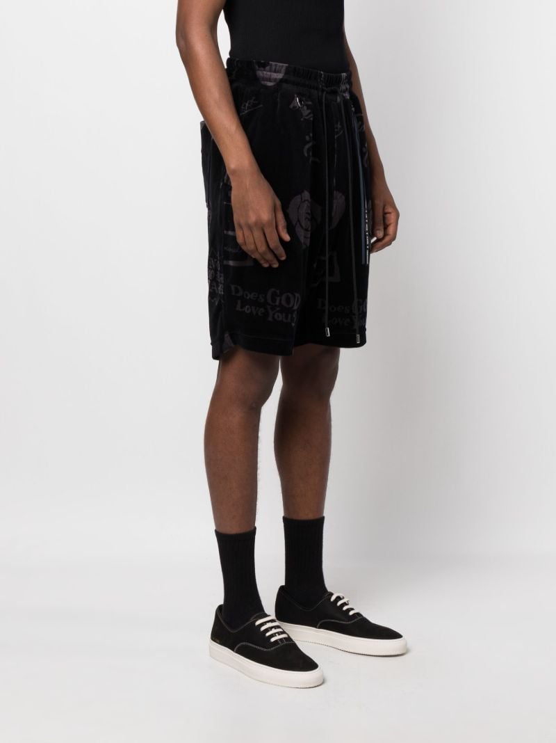Black Flocked Rose Track Shorts