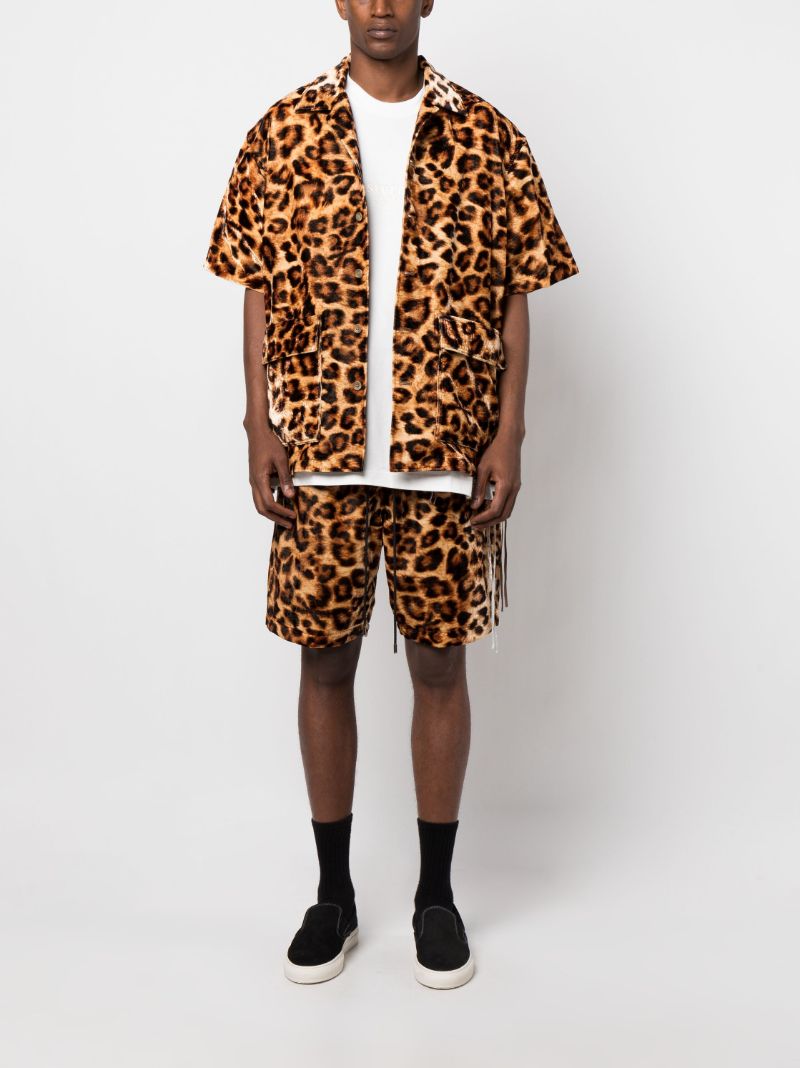 Brown Leopard Print Track Shorts