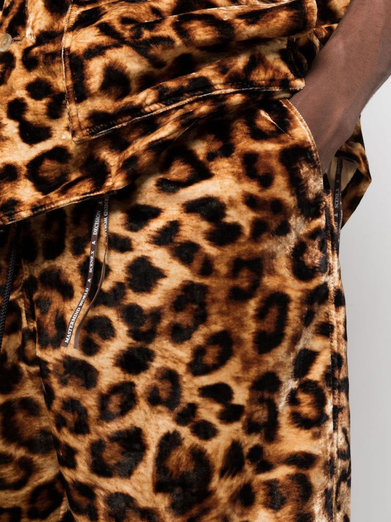 Brown Leopard Print Track Shorts