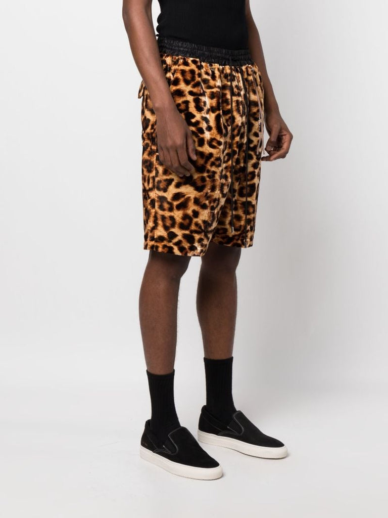 Brown Leopard Print Track Shorts