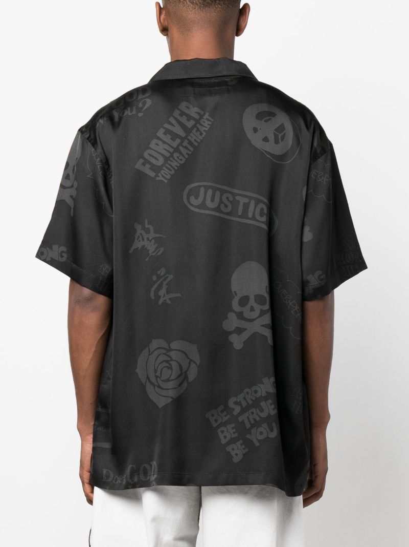Black Logo Print Silk Shirt