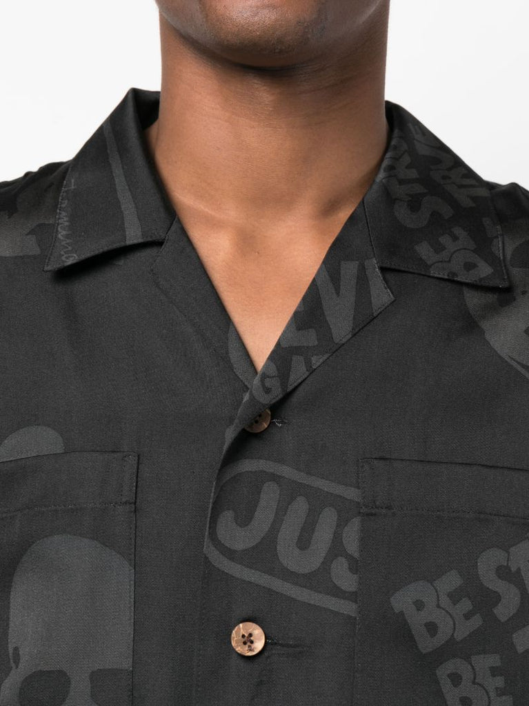 Black Logo Print Silk Shirt