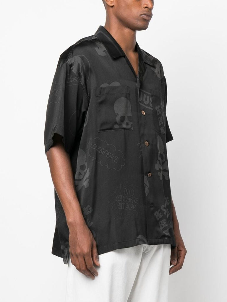 Black Logo Print Silk Shirt