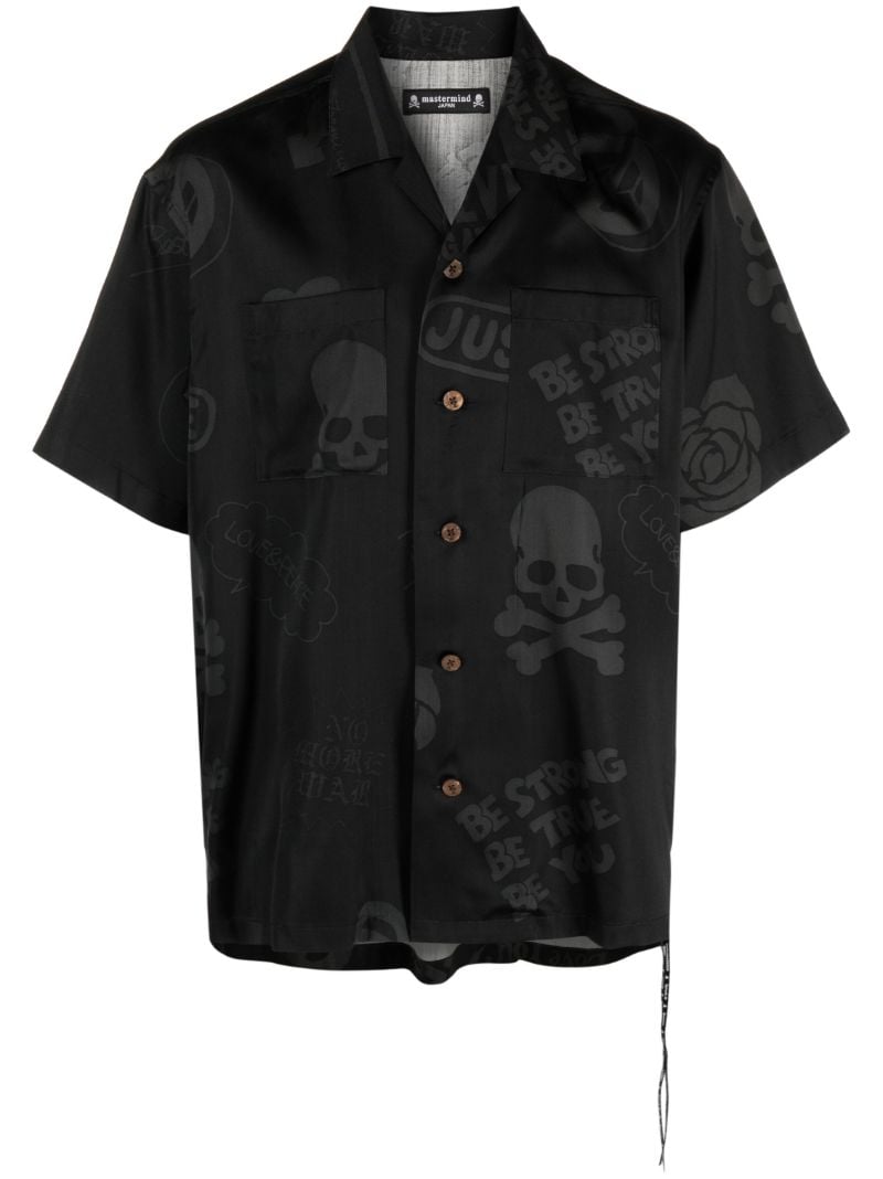 Black Logo Print Silk Shirt