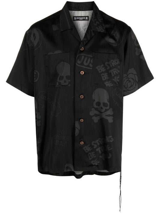 Black Logo Print Silk Shirt