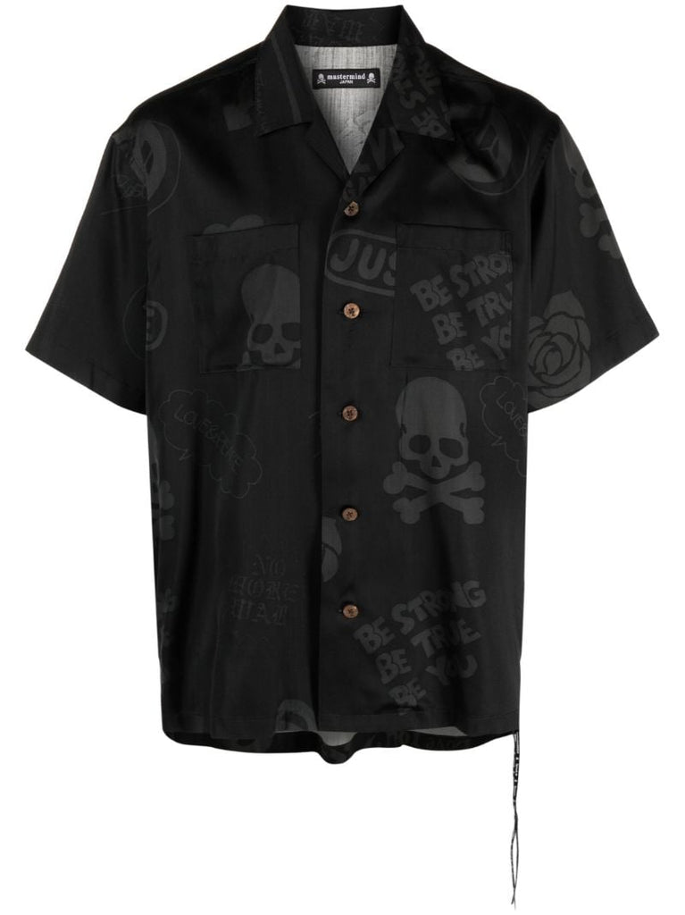 Black Logo Print Silk Shirt