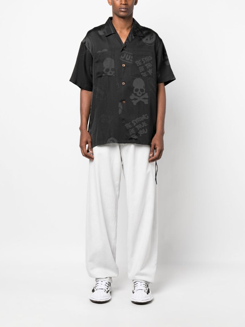 Black Logo Print Silk Shirt