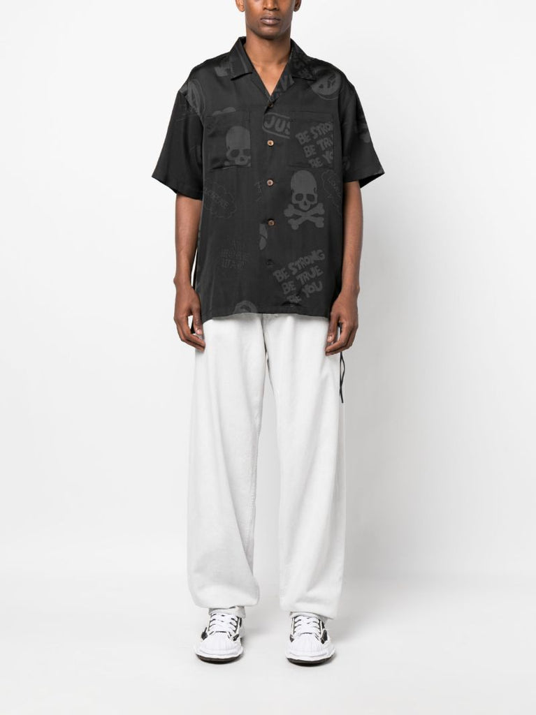 Black Logo Print Silk Shirt