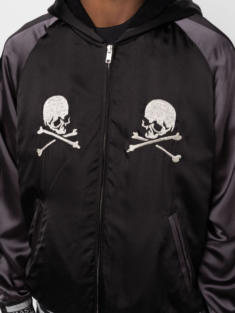 Black Skull Embroidered Bomber Jacket