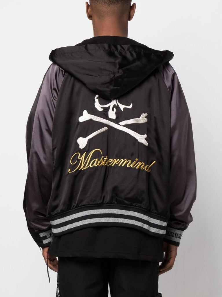 Black Skull Embroidered Bomber Jacket