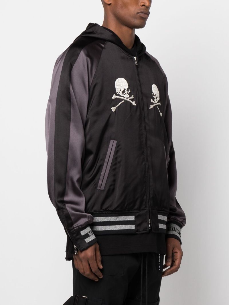 Black Skull Embroidered Bomber Jacket