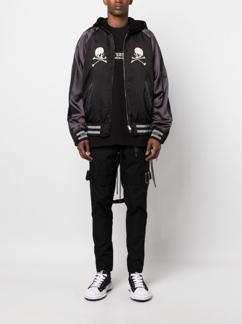 Black Skull Embroidered Bomber Jacket