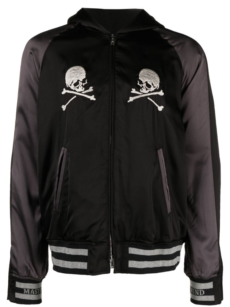 Black Skull Embroidered Bomber Jacket