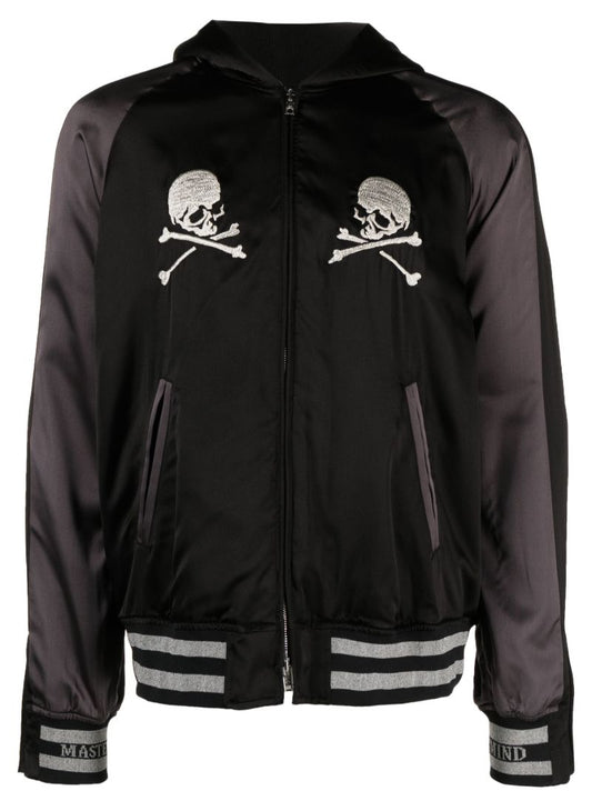 Black Skull Embroidered Bomber Jacket