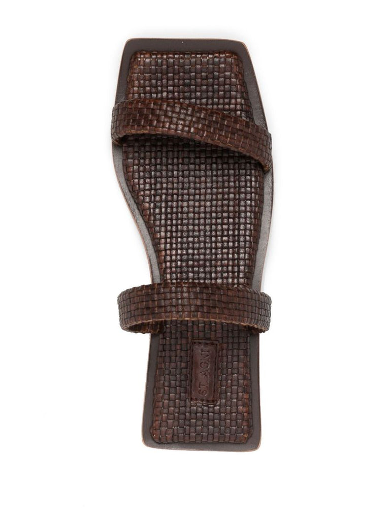 Antique Tan Brown Interwoven Flat Leather Sandals