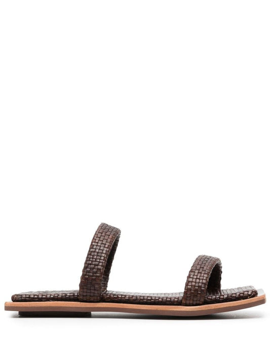 Antique Tan Brown Interwoven Flat Leather Sandals