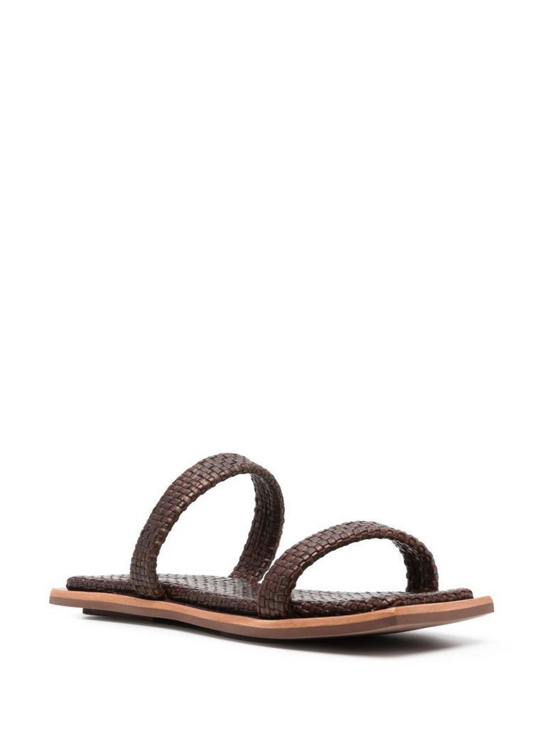Antique Tan Brown Interwoven Flat Leather Sandals