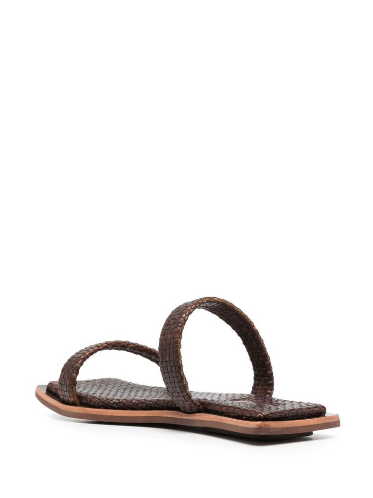 Antique Tan Brown Interwoven Flat Leather Sandals