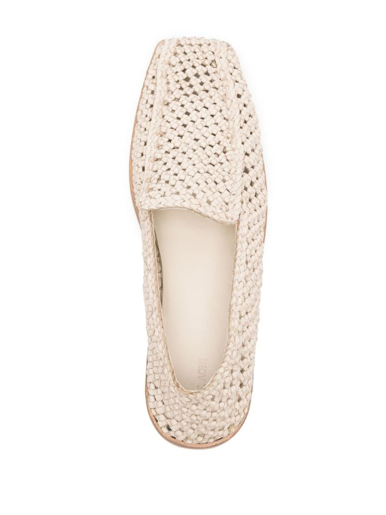 Neutral Square-toe MacramÃ_x0083_Â© Leather Loafers