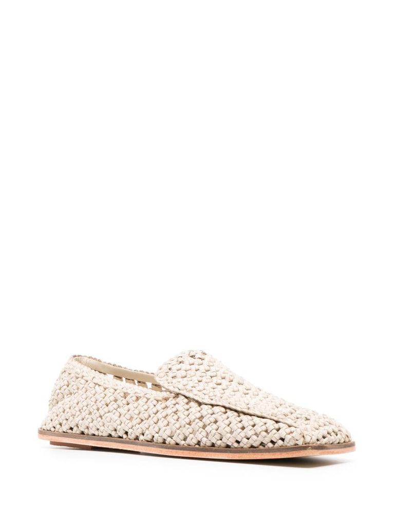 Neutral Square-toe MacramÃ_x0083_Â© Leather Loafers