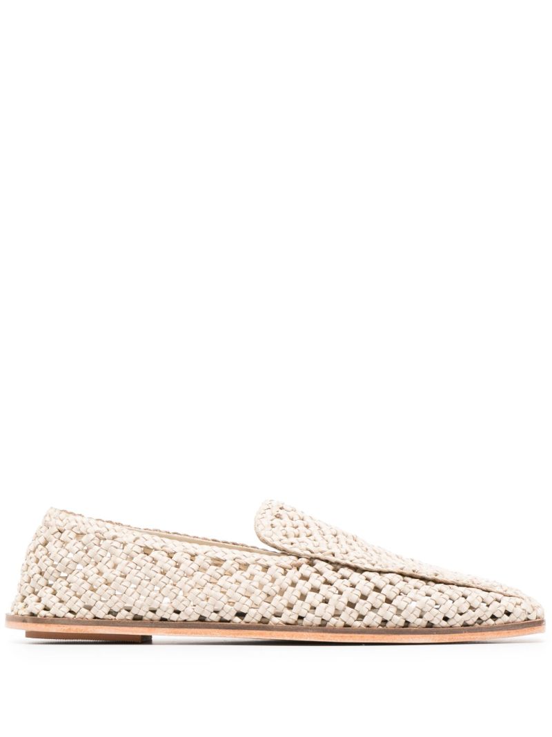 Neutral Square-toe MacramÃ_x0083_Â© Leather Loafers