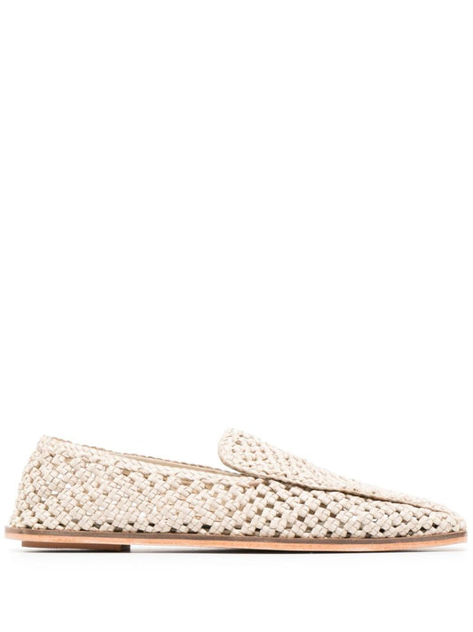 Neutral Square-toe MacramÃ_x0083_Â© Leather Loafers