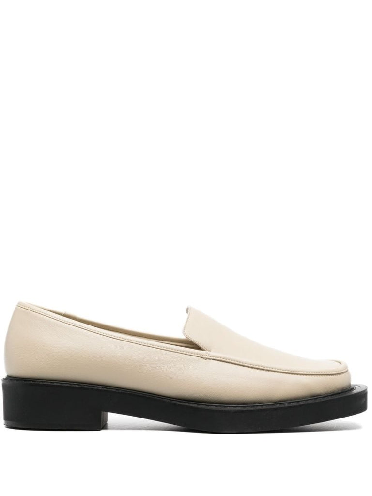 Neutral Square Leather Loafers