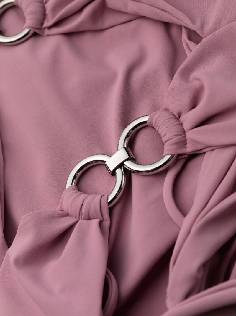 Pink Double-ring Draped Swimsuit