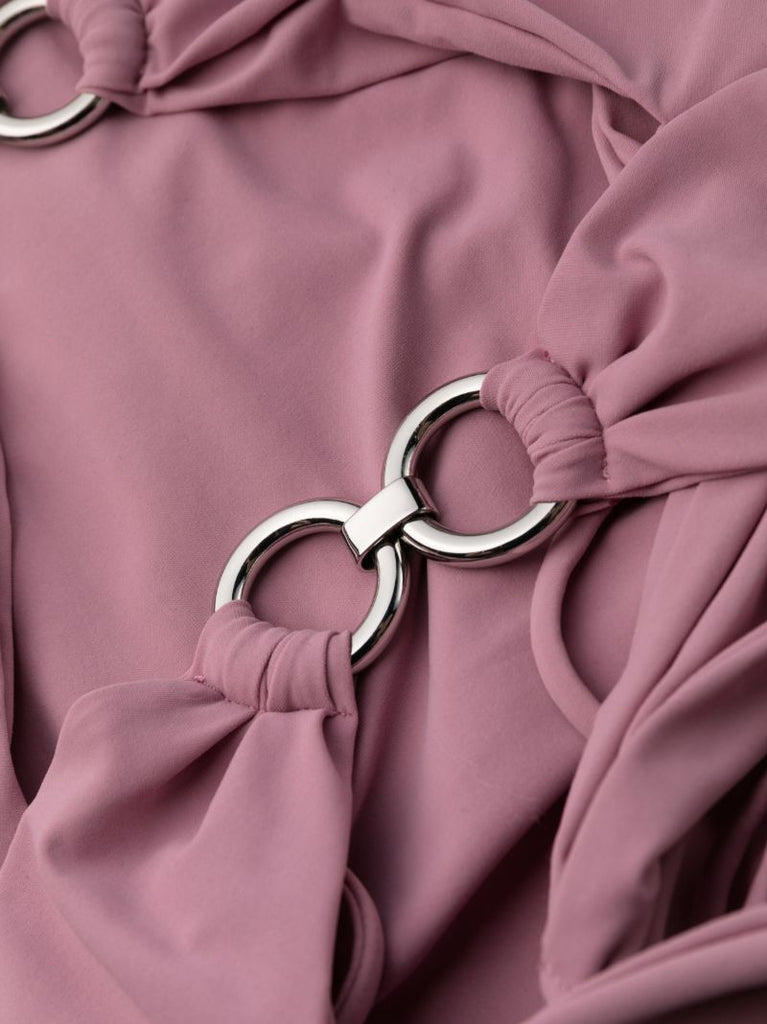 Pink Double-ring Draped Swimsuit