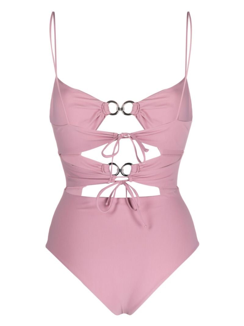 Pink Double-ring Draped Swimsuit