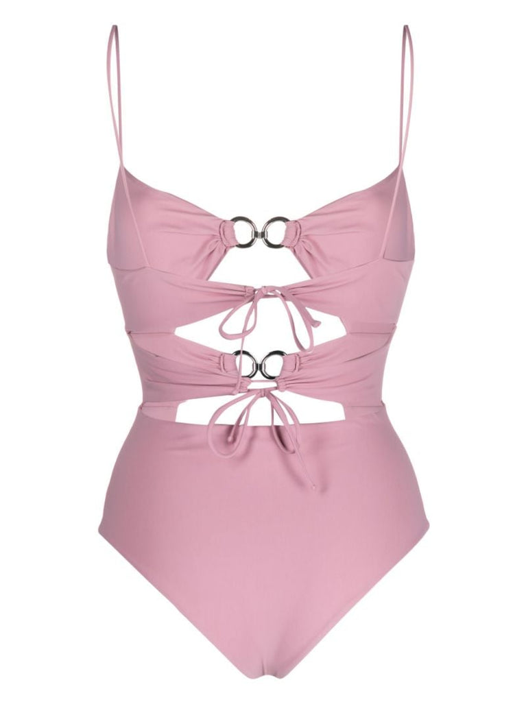 Pink Double-ring Draped Swimsuit