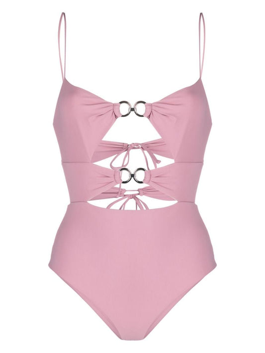 Pink Double-ring Draped Swimsuit
