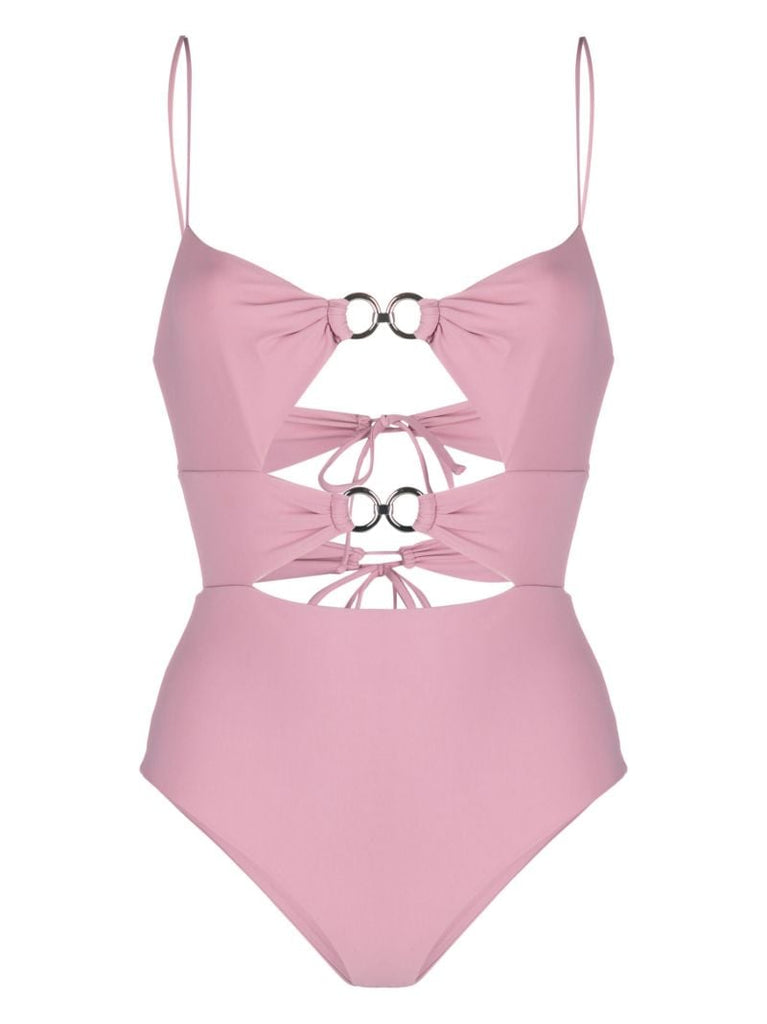 Pink Double-ring Draped Swimsuit