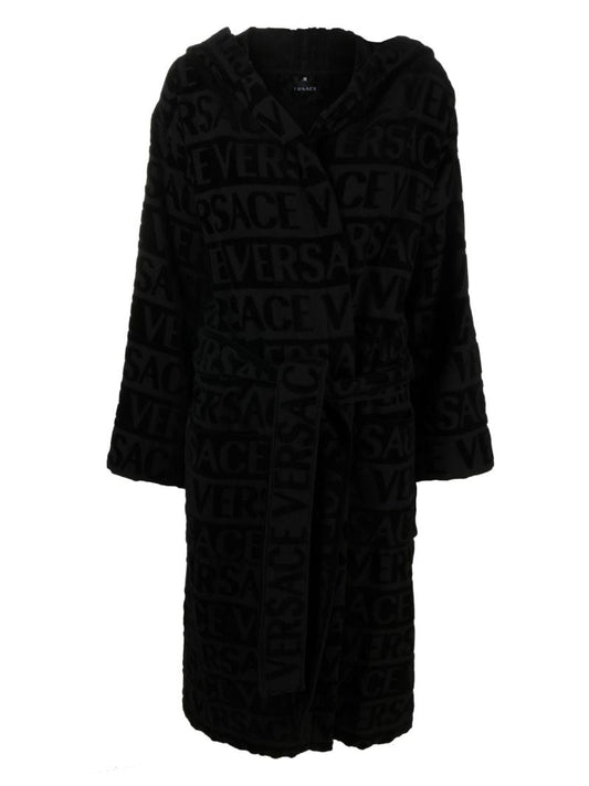 Black Logo Print Cotton Robe
