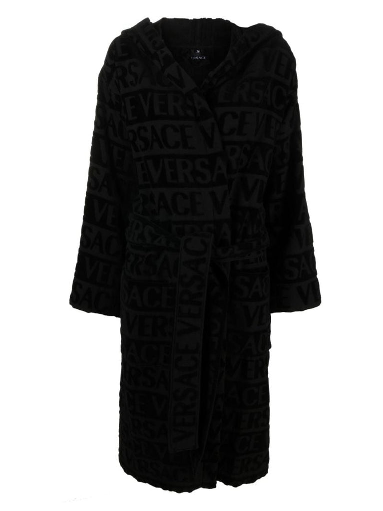 Black Logo Print Cotton Robe