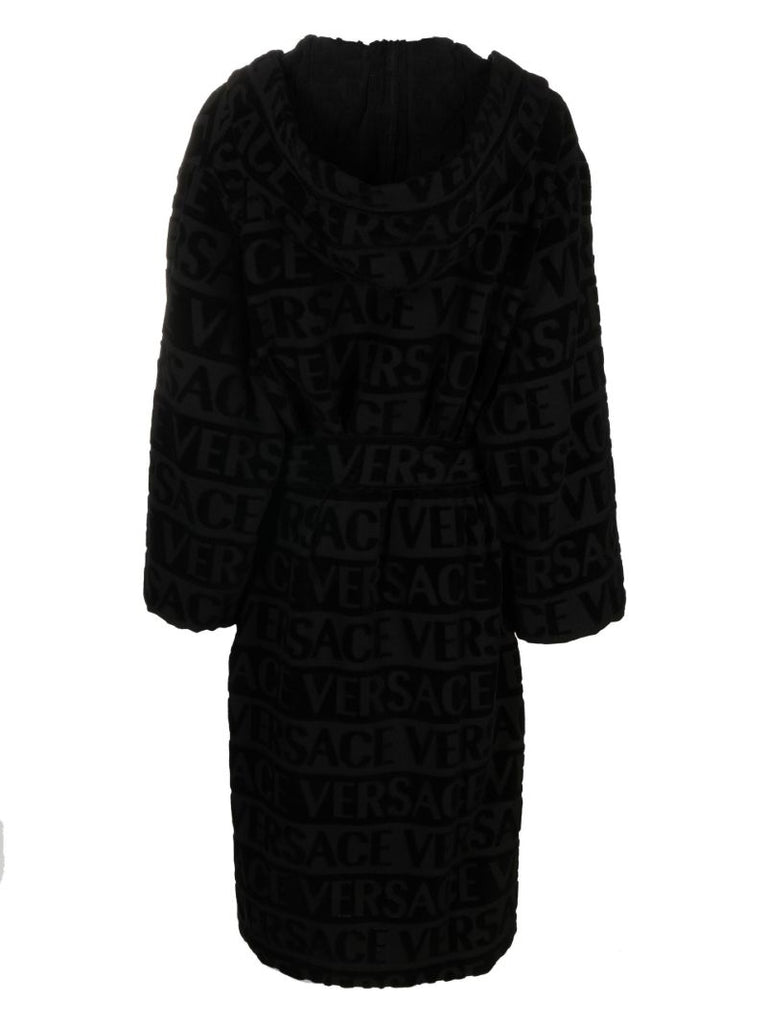 Black Logo Print Cotton Robe