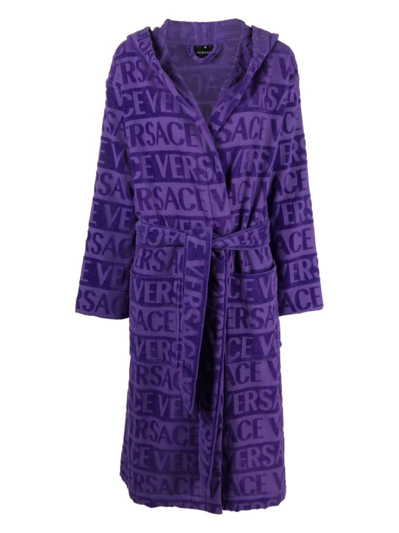 Purple Logo-jacquard Cotton Robe