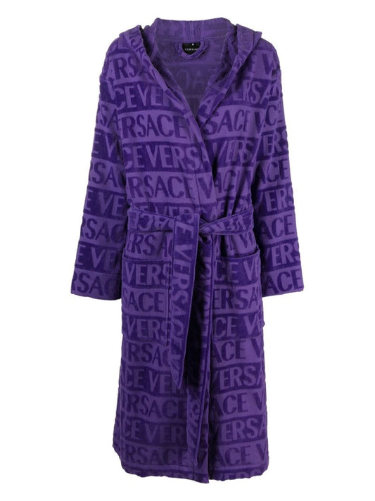 Purple Logo-jacquard Cotton Robe