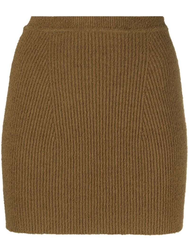 Brown Ribbed-knit Mini Skirt