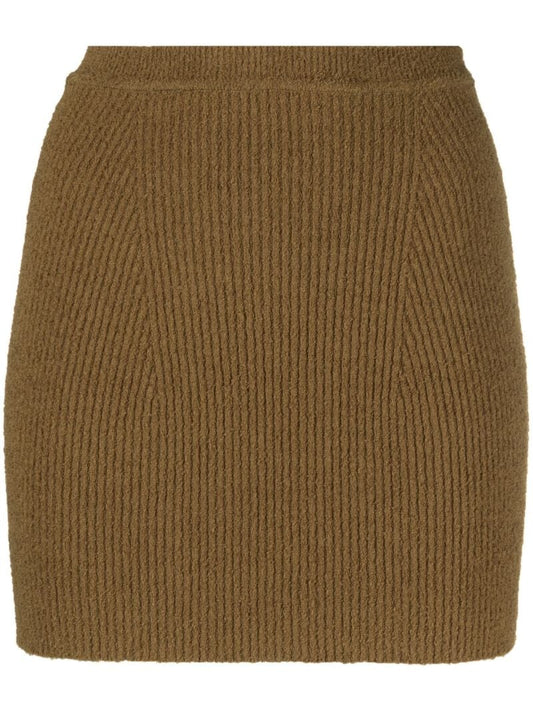 Brown Ribbed-knit Mini Skirt