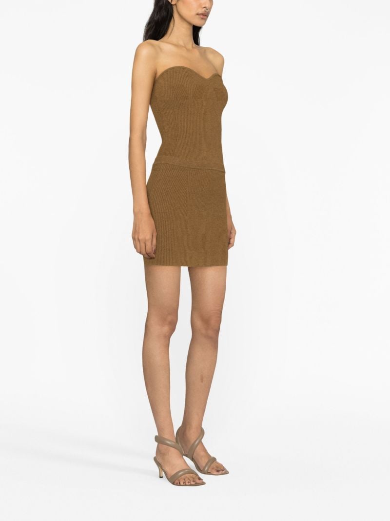 Brown Ribbed-knit Mini Skirt
