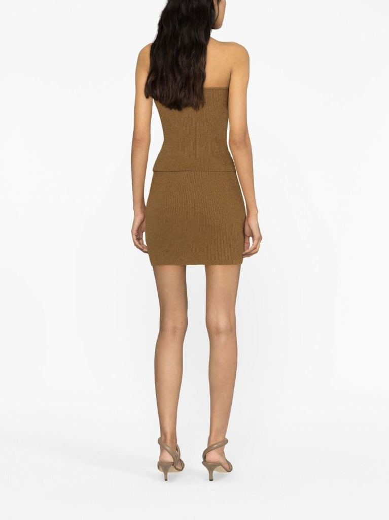 Brown Ribbed-knit Mini Skirt